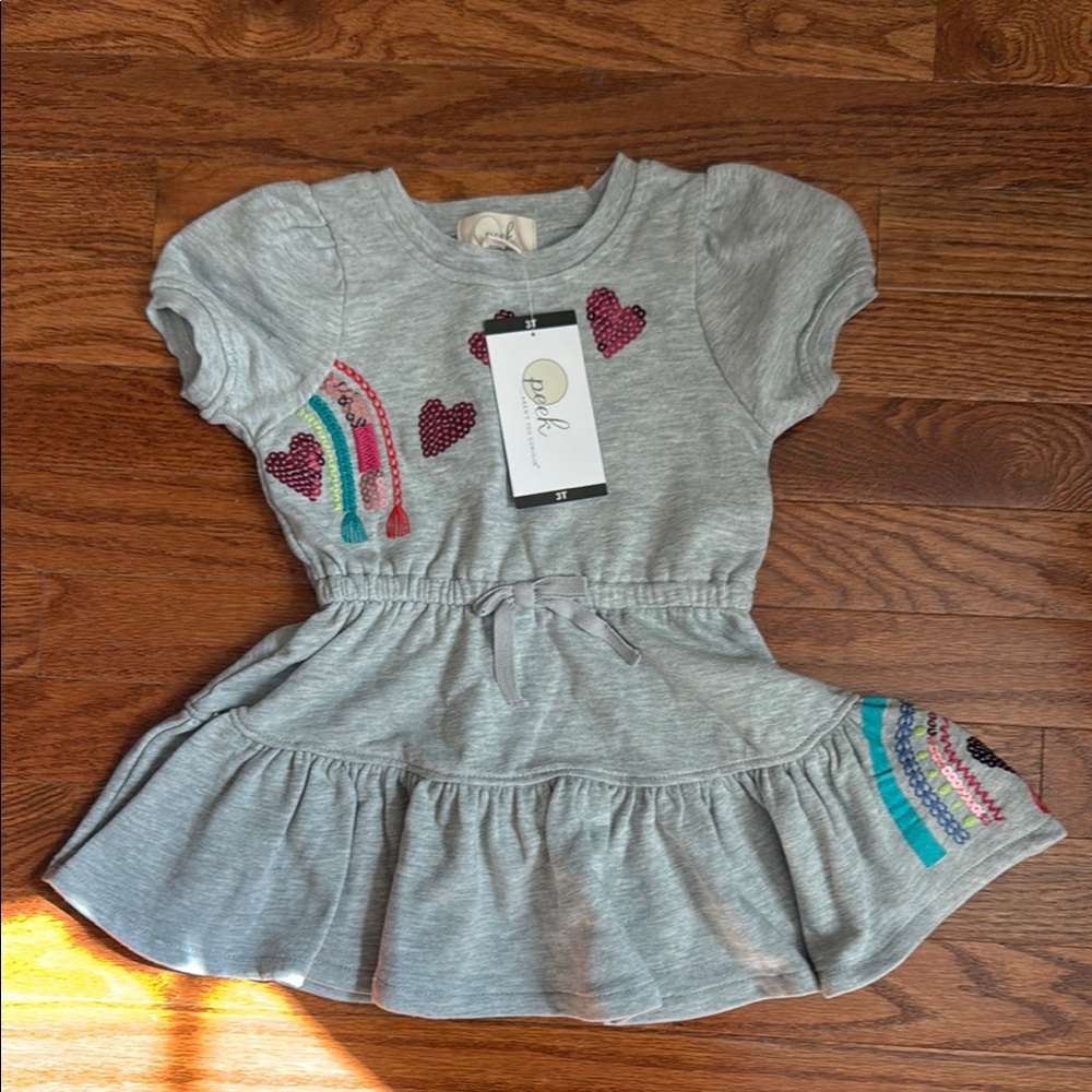 Gray Kids Dress with Rainbow and Heart Accents